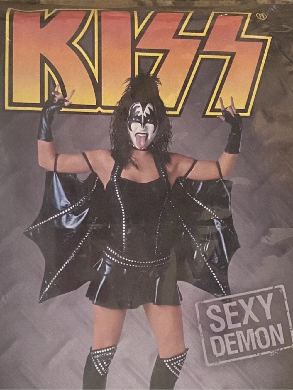 KISS Rock Band Sexy Black Demon Costume Women’s L Gene Simmons Dress Bat Wings